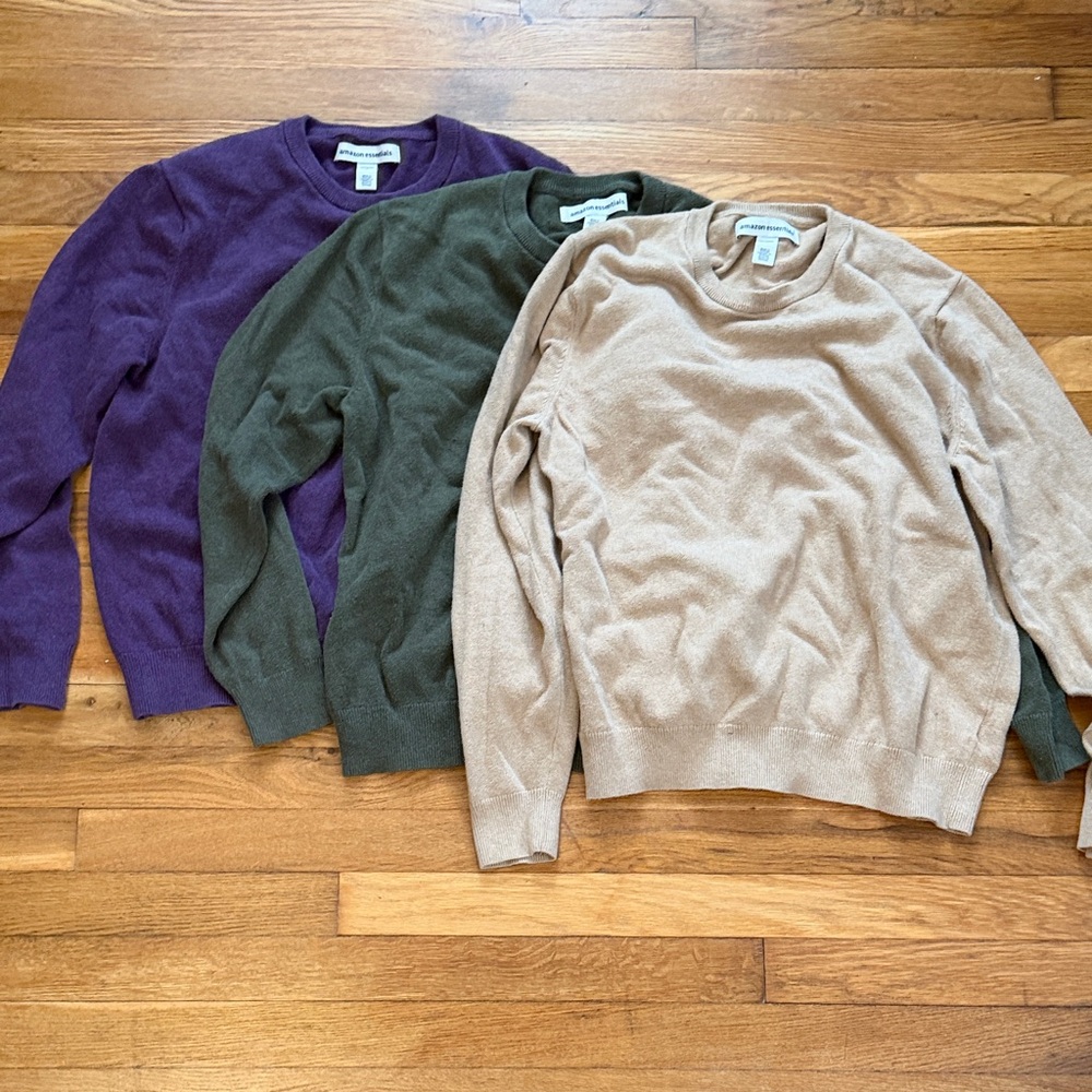 Amazon Essentials Men's Crewneck Sweater Set - Purple, Green, Tan